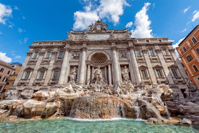 Rome Trevi Fountain sunny view